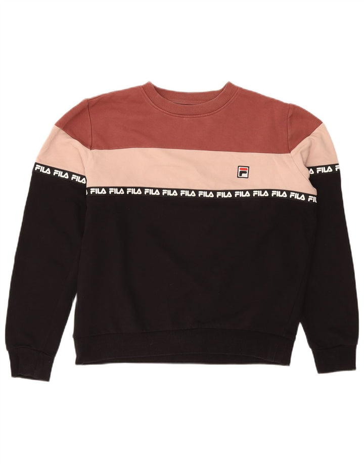 FILA Graphic Sweatshirt Jumper UK 14 Medium Sort Colourblock