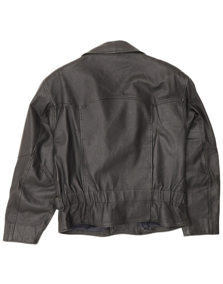 Vintage Herre Læder Biker Jacket UK 38 Medium Sort Læder