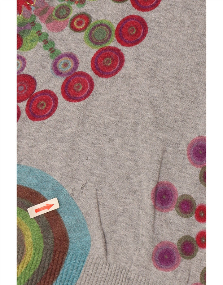 Desigual Dame Boat Neck Jumper Sweater UK 14 Medium Grå Geometrisk