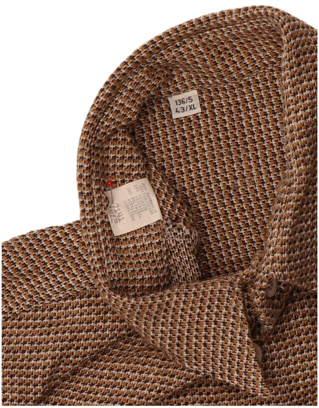 Vintage herreskjorte str. 43 XL Brun Houndstooth Bomuld