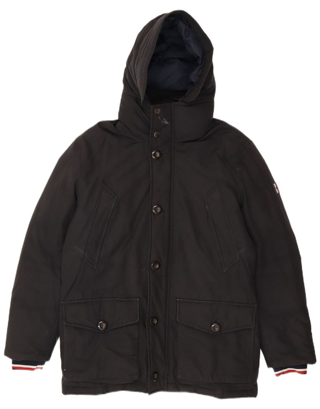 Tommy Hilfiger Herre hættepolstret jakke UK 38 Medium Sort Bomuld