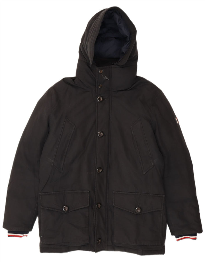 Tommy Hilfiger Herre hættepolstret jakke UK 38 Medium Sort Bomuld