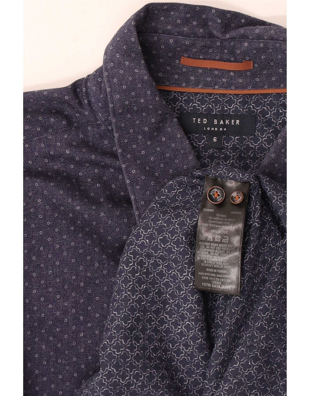 Ted Baker herreskjorte str. 6 2XL marineblå plettet bomuld