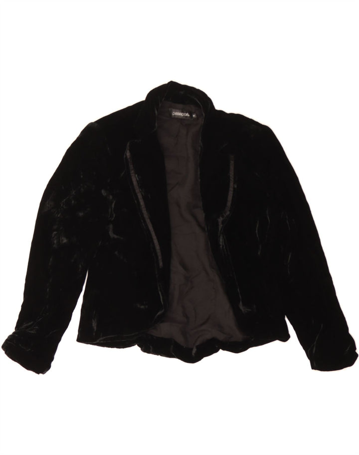 VINTAGE Womens Velvet Open Blazer Jacket EU 38 Medium Black Vintage Vintage and Second-Hand Vintage from Messina Hembry 