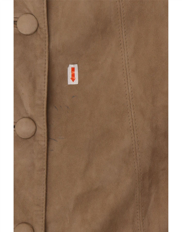 VINTAGE Dame ruskindsjakke UK 10 Small Beige Læder