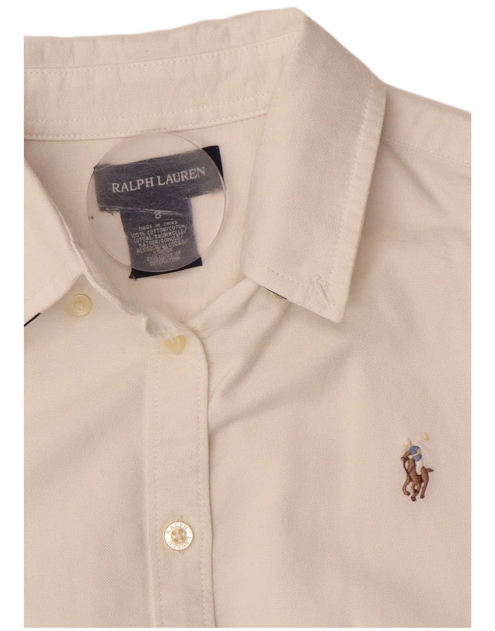 RALPH LAUREN Pige Skjortekjole 7-8 År Hvid Bomuld