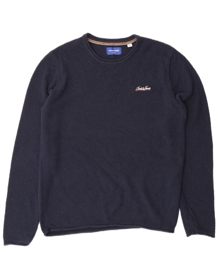JACK & JONES Mens Crew Neck Jumper Sweater Small Navy Blue Cotton