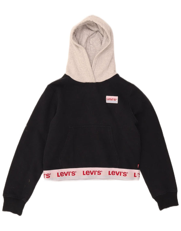 LEVI'S Piger Crop Grafisk Hoodie Jumper 11-12 år Sort Colourblock