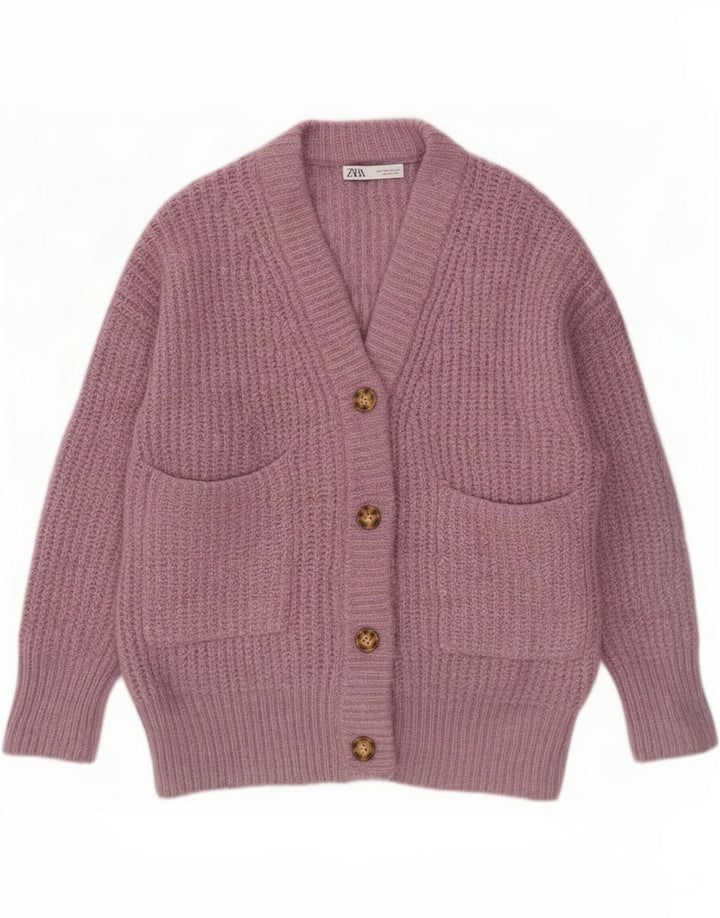 Zara oversized cardigan sweater til kvinder UK 10 Small Purple Polyester
