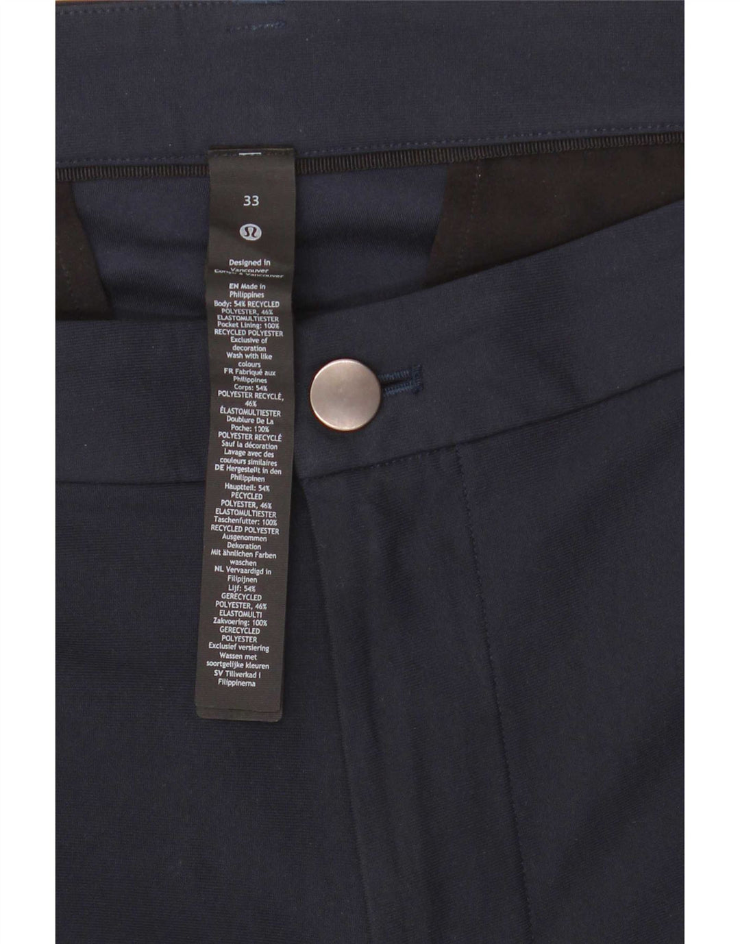 Lululemon Herre Chino Shorts W33 Medium Navy Blue Polyester