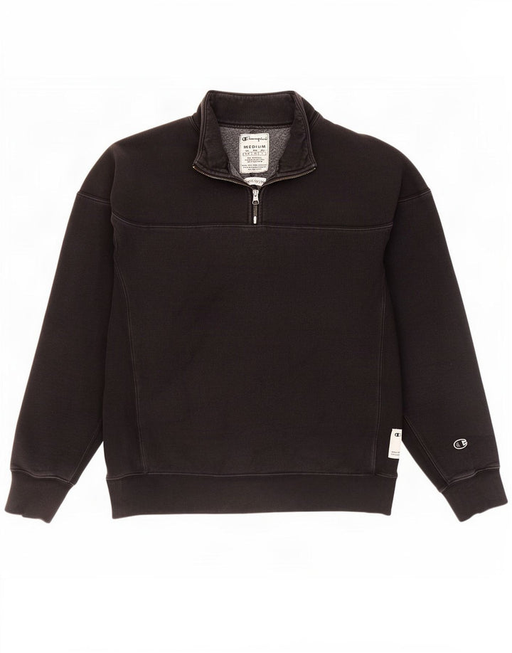 Champion Herre Zip Neck Sweatshirt Jumper Medium Sort Bomuld