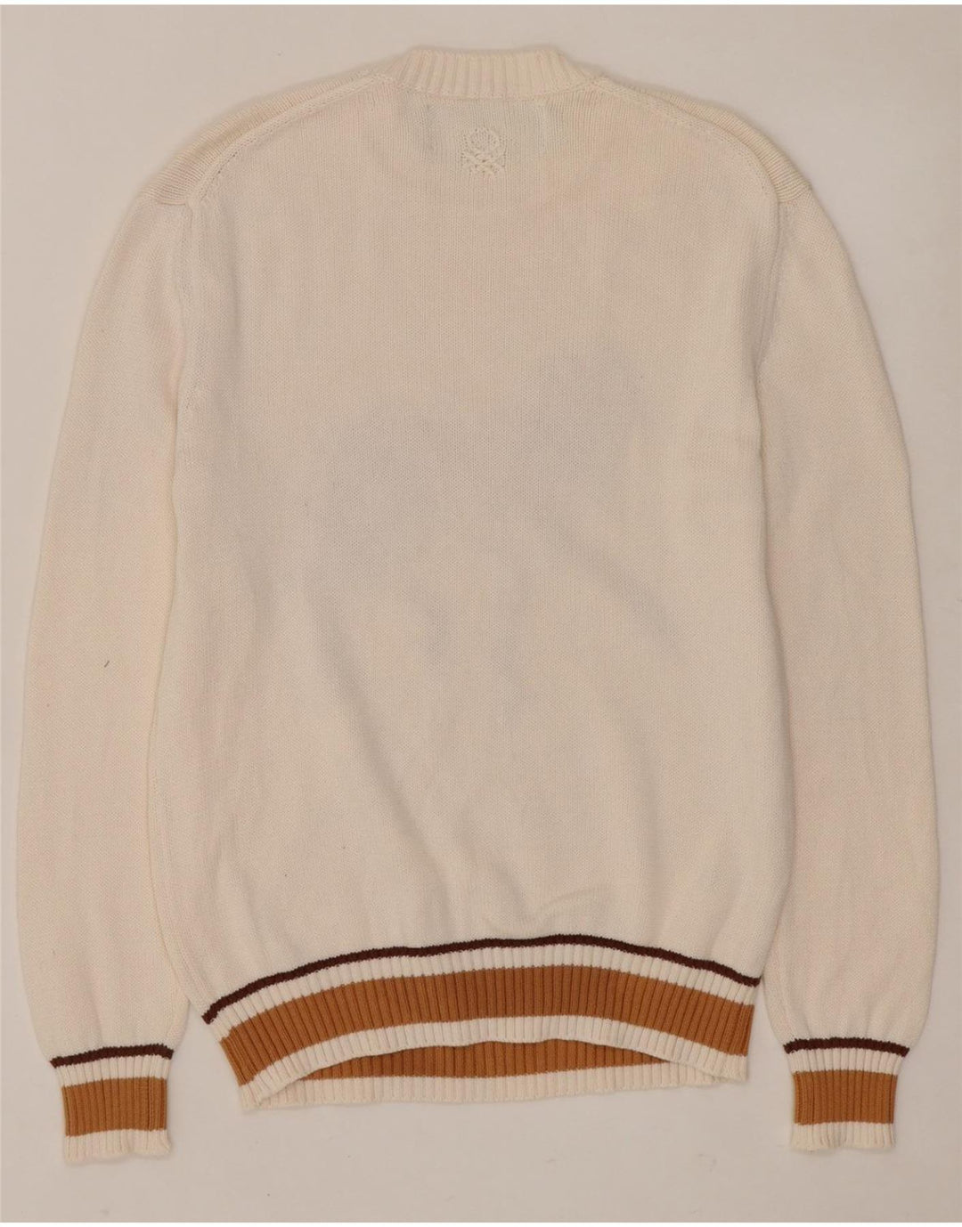 BENETTON Dame grafisk rund hals sweater UK 14 Medium White