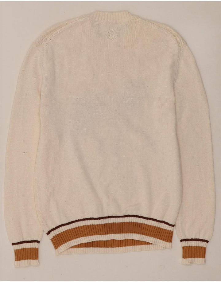 BENETTON Dame grafisk rund hals sweater UK 14 Medium White