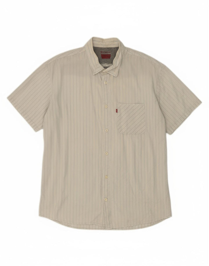 LEVI'S Mens Short Sleeve Shirt XL White Striped Cotton