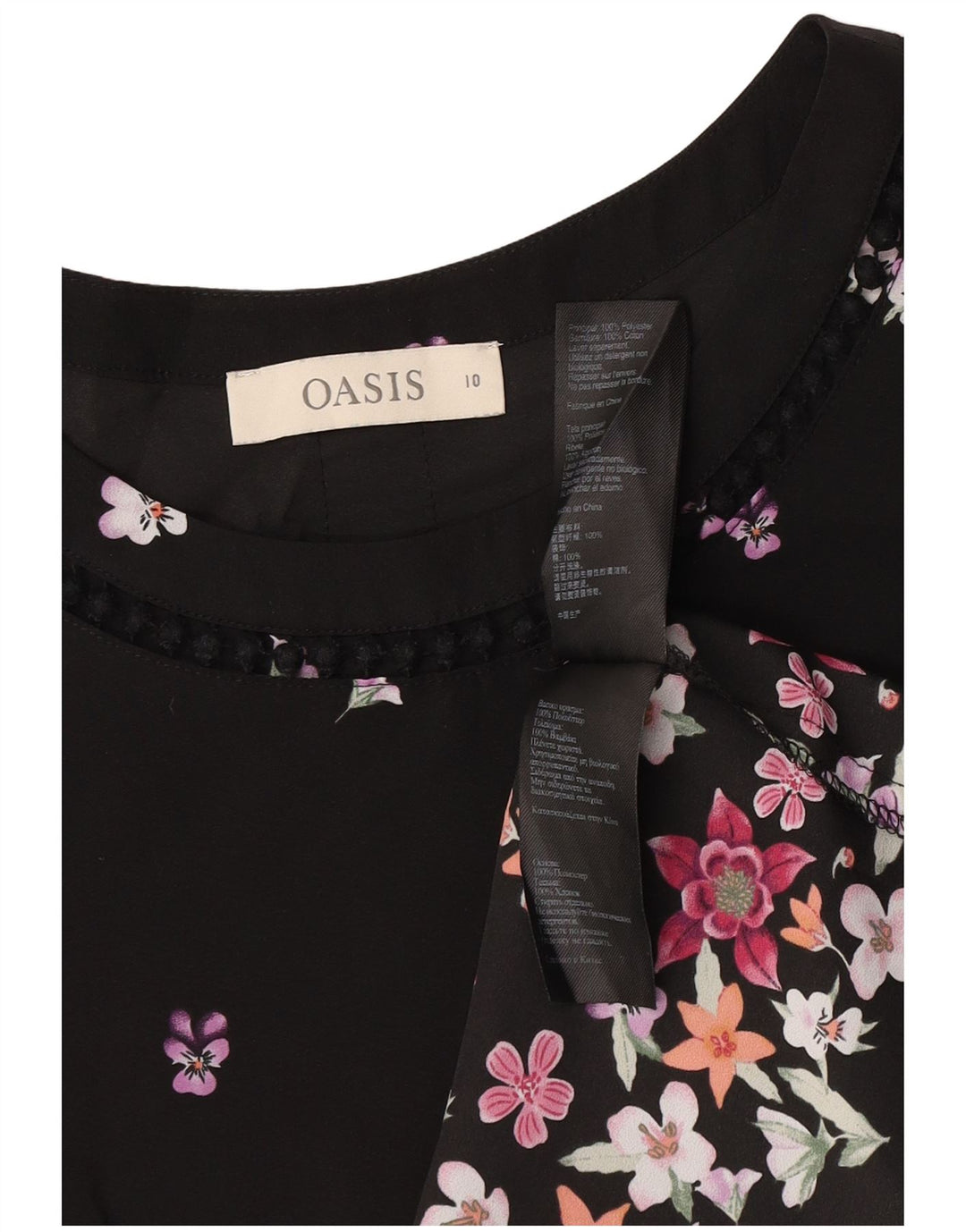 Oasis Damebluse Top UK 10 Small Black Floral Polyester