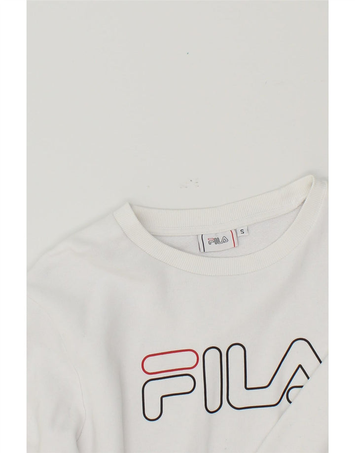 FILA Mens Graphic Sweatshirt Jumper Small White Cotton Vintage Fila and Second-Hand Fila from Messina Hembry 