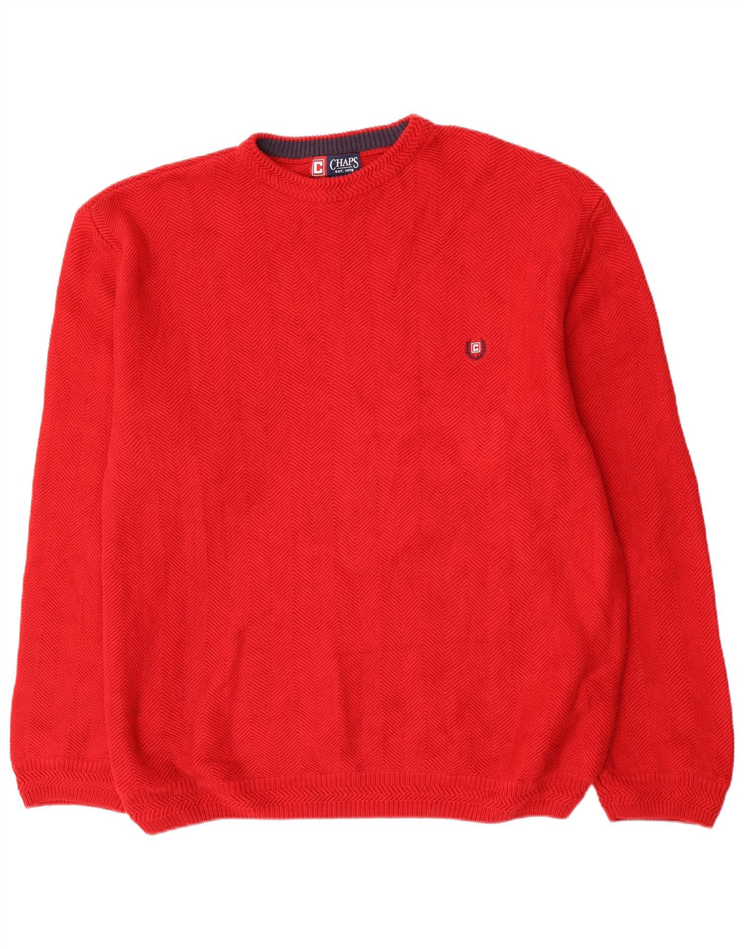 Chaps Herre Crew Neck Jumper Sweater 2XL Rød sildebensbomuld