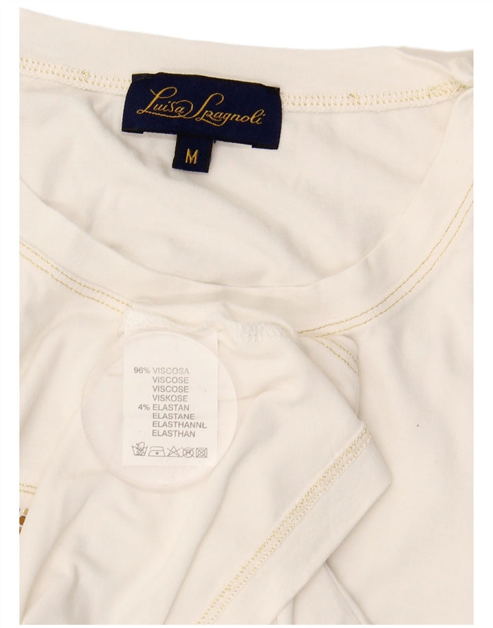 LUISA SPAGNOLI Dame Grafisk T-Shirt Top UK 14 Medium White Viscose