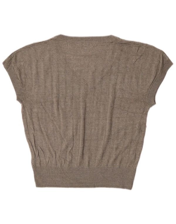 Marks & Spencer Dame Kortærmet V-hals sweater UK 14 Medium Grey