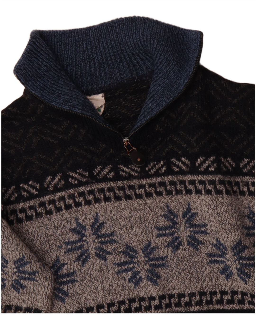 VINTAGE trøje med lynlås til kvinder UK 18 XL Navy Blue Fair Isle