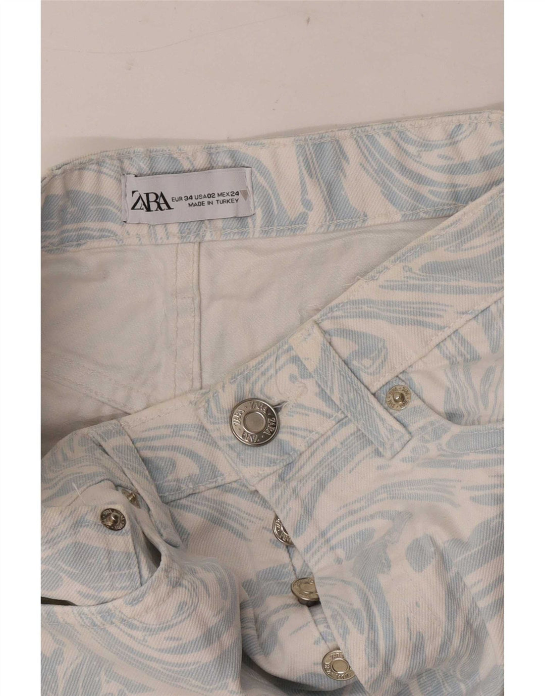 Zara denimshorts med abstrakt mønster til kvinder EU 34 2XS W24 Blå