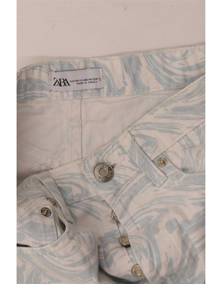 Zara denimshorts med abstrakt mønster til kvinder EU 34 2XS W24 Blå