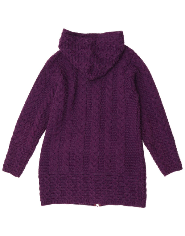 Aran Crafts Dame Longline Hooded Cardigan Sweater UK 10 Small Purple