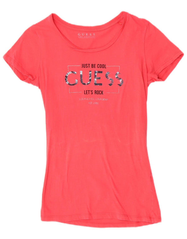 Guess Grafisk T-shirt top til kvinder UK 6 XS Pink Bomuld