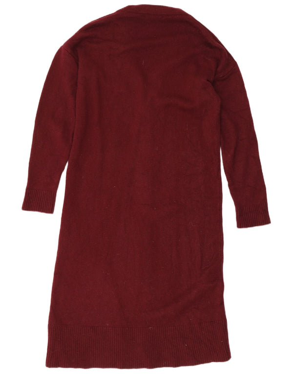 Massimo Dutti Dame Longline Cardigan Sweater UK 10 Small Burgundy Wool