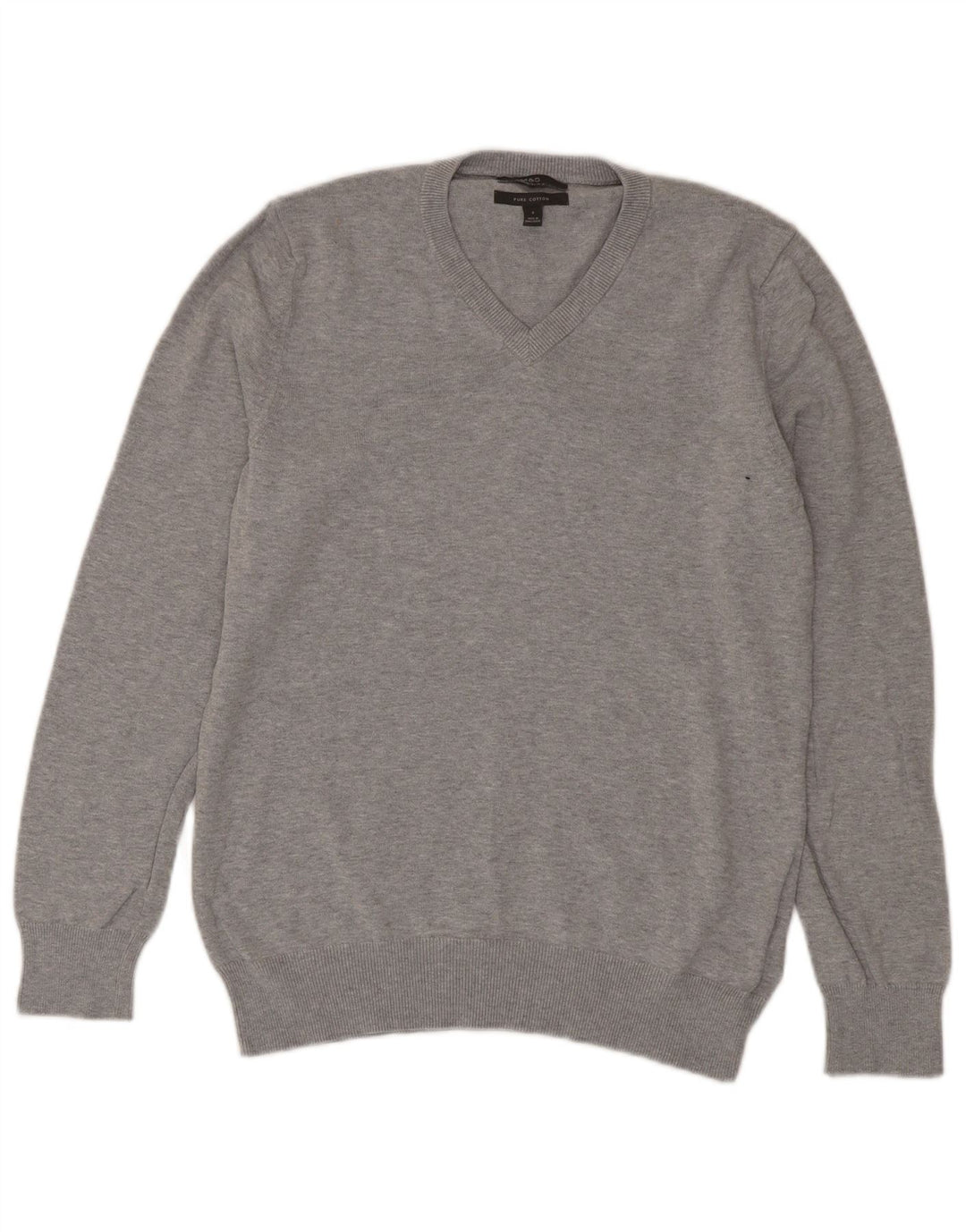 Marks & Spencer Dame V-hals sweater UK 10 Small Grey Bomuld