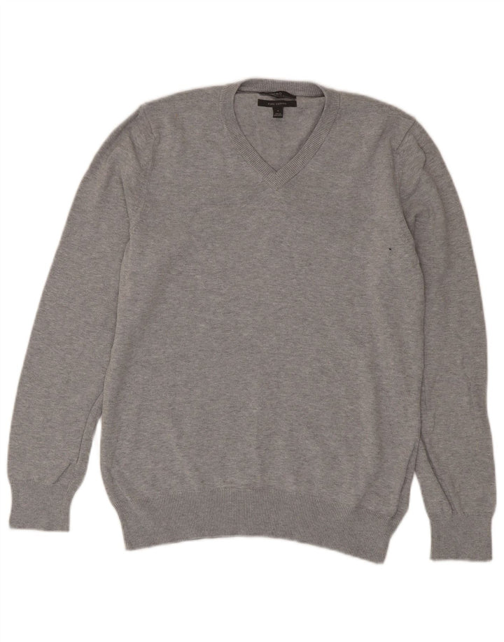 Marks & Spencer Dame V-hals sweater UK 10 Small Grey Bomuld
