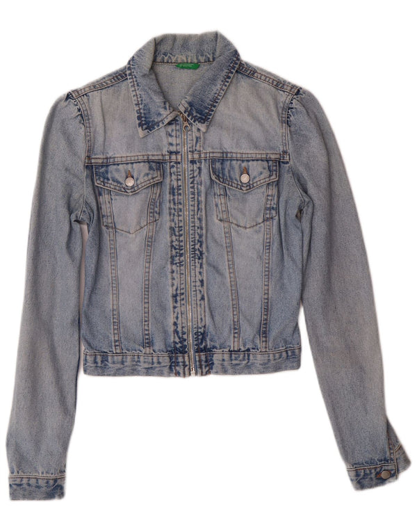 United Colors of Benetton Dame Crop Denim Jacket UK 6 XS Blue Classic