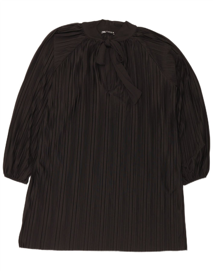 Zara Womens Oversized Front Tie Shift Dress UK 14 Mellem sort stribet