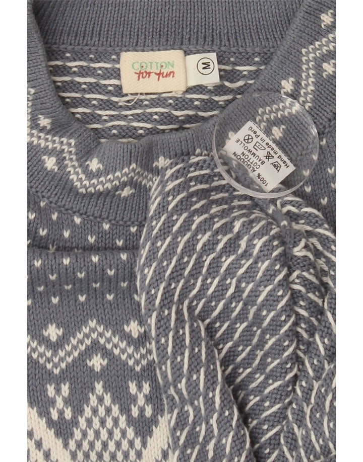 VINTAGE Mens Turtle Neck Jumper Sweater Medium Blue Fair Isle Cotton Vintage Vintage and Second-Hand Vintage from Messina Hembry 