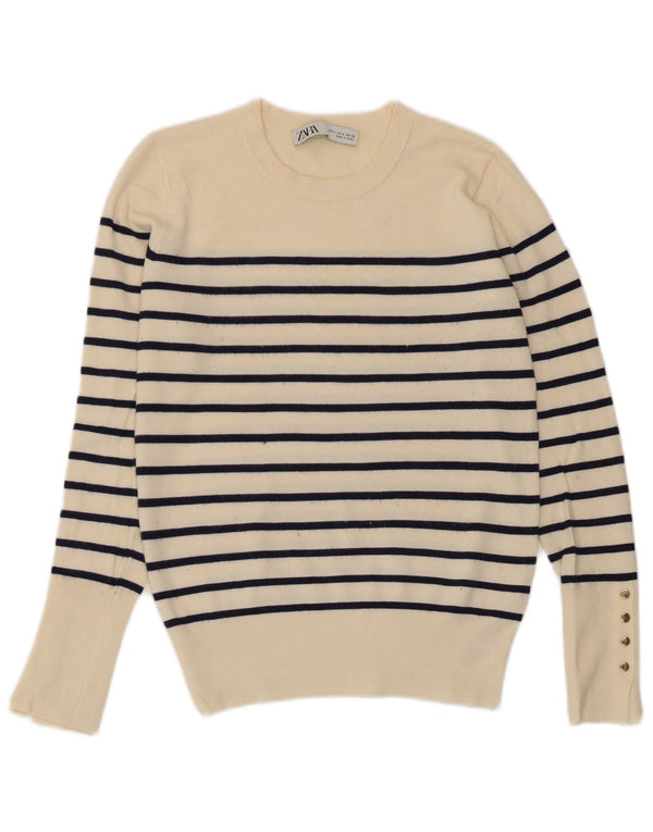 Zara Dame sweater med rund hals DK 10 Small Off White Stribet viskose