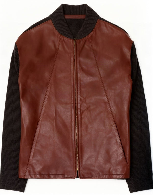 Vintage Bomber Jacket IT 50 Large Brown Colourblock Læder