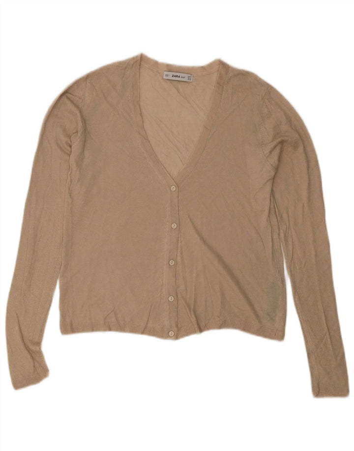 Zara Womens Crop Cardigan Top UK 10 Small Beige Viscose