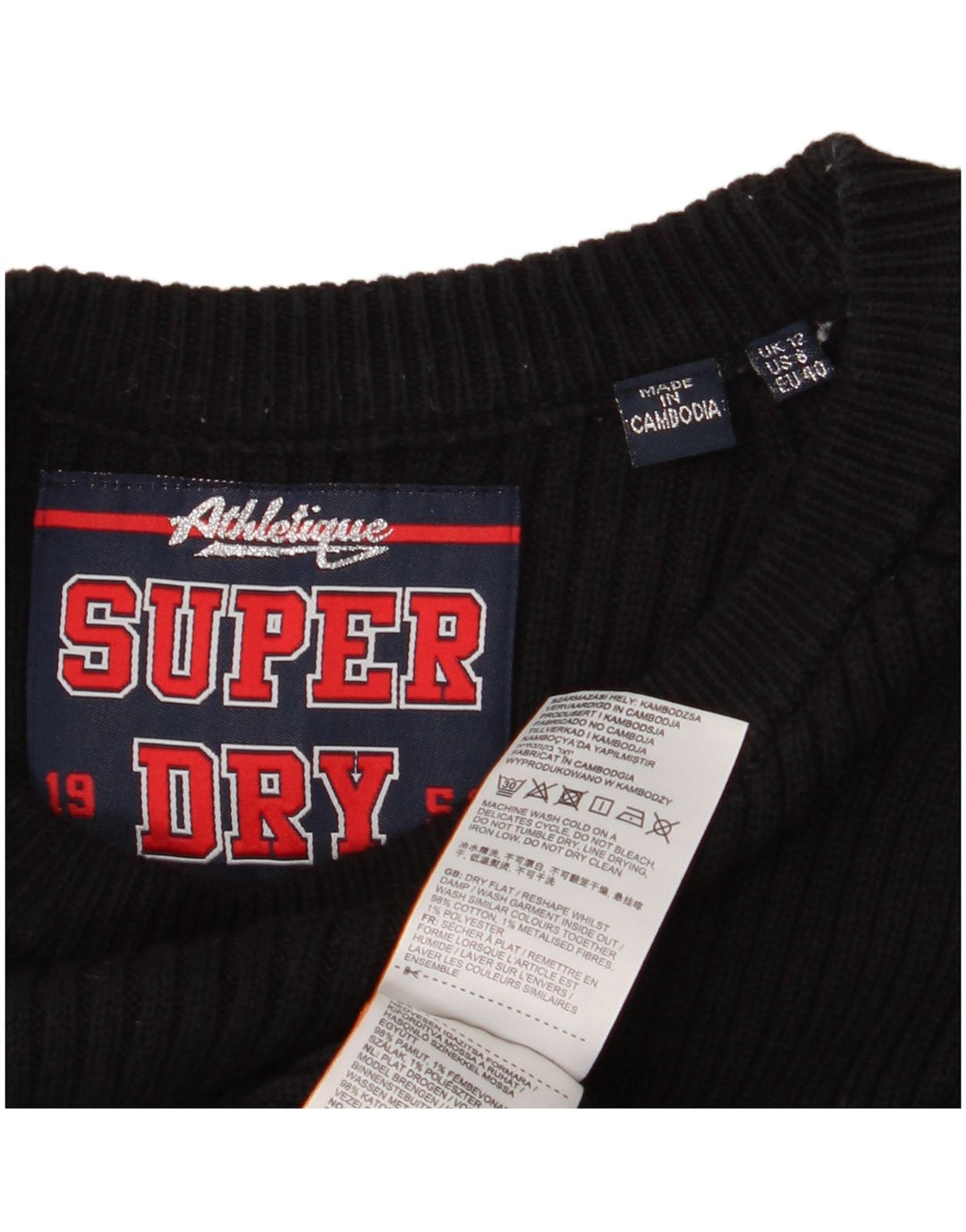 SUPERDRY Grafisk Jumperkjole til kvinder UK 12 Medium Sort Bomuld