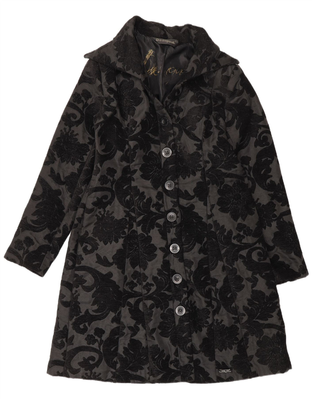 Desigual Womens Regular Fit Overfrakke EU 42 Large Black Floral Modern