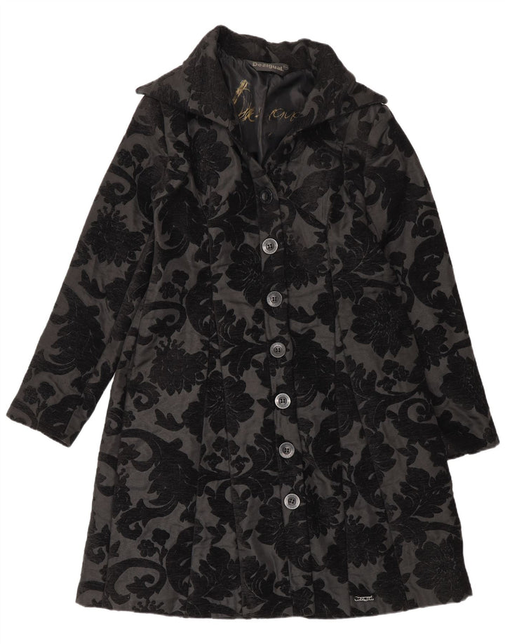 Desigual Womens Regular Fit Overfrakke EU 42 Large Black Floral Modern