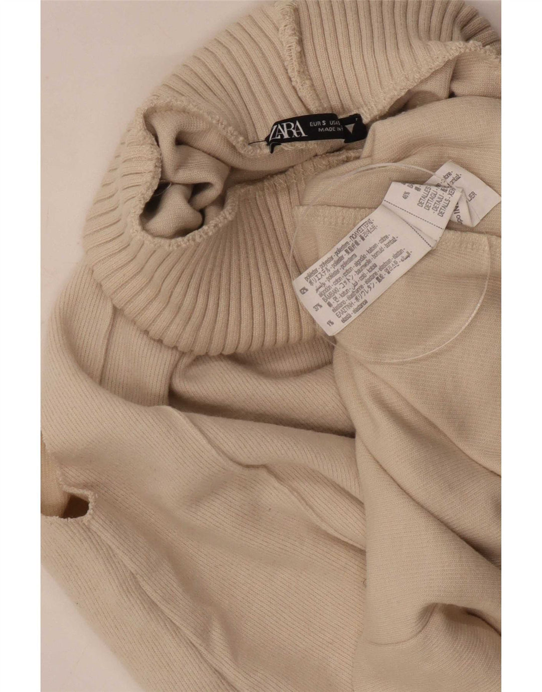 Zara Dame Roll Neck Vest Top UK 10 Small Beige Polyester