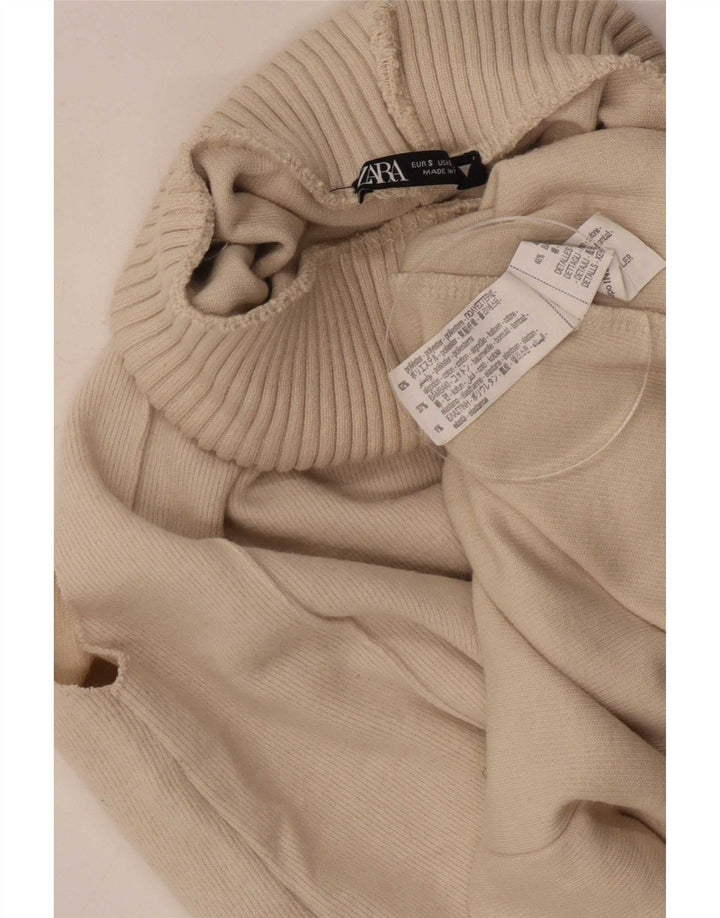 Zara Dame Roll Neck Vest Top UK 10 Small Beige Polyester