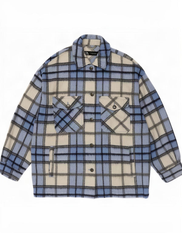 Zara Dame Oversized Shacket Jacket UK 10 Small Blue Plaid