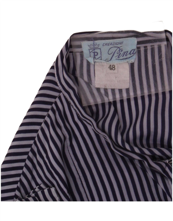 VINTAGE Dame-sløjfeskjorte Bluse IT 48 XL Marineblå stribet