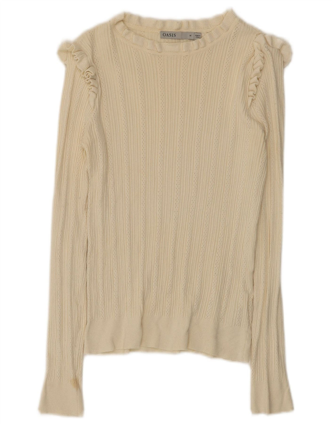 Oasis Dame Top Langærmet UK 12 Medium Off White Viscose
