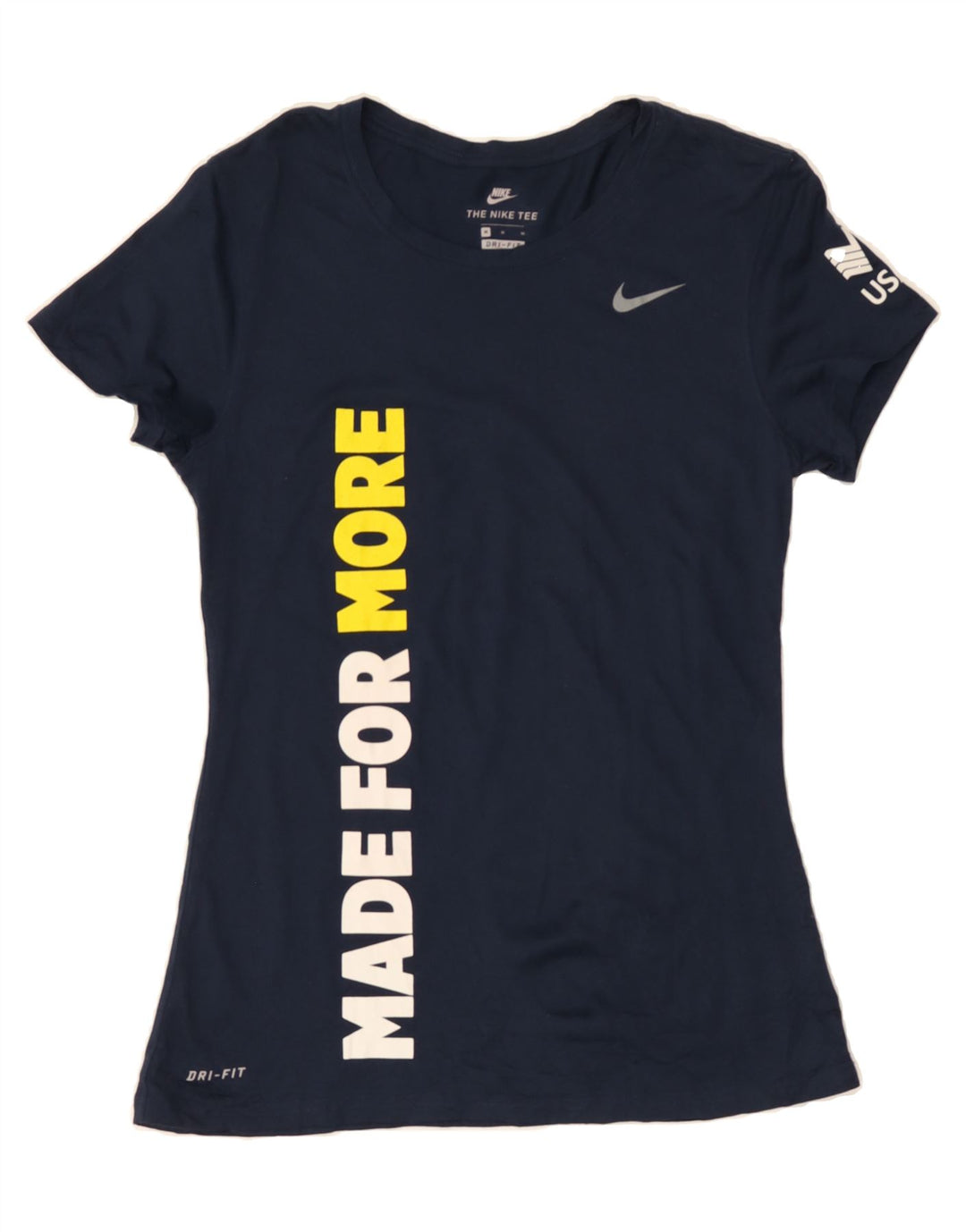 NIKE Womens Dri Fit Graphic T-Shirt Top UK 12 Medium Navy Blue Polyester Vintage Nike and Second-Hand Nike from Messina Hembry 