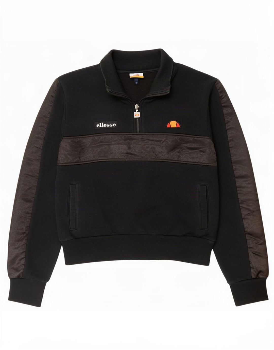 Ellesse Womens Zip Neck Sweatshirt Jumper UK 12 Medium Black Colourblock