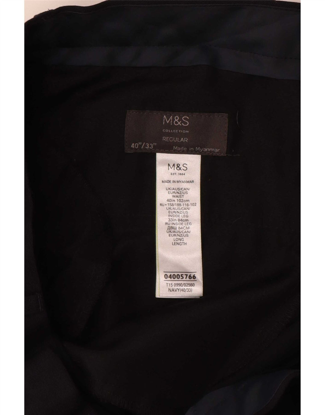 Marks & Spencer Herre Regular Suit Bukser W40 L33 Marineblå polyester