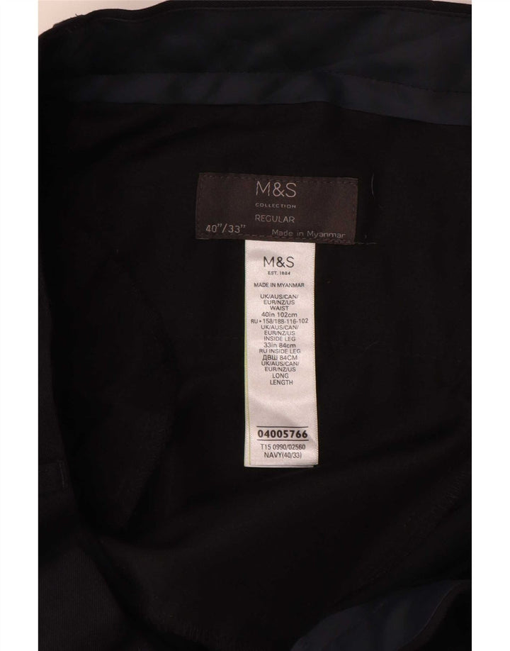 Marks & Spencer Herre Regular Suit Bukser W40 L33 Marineblå polyester