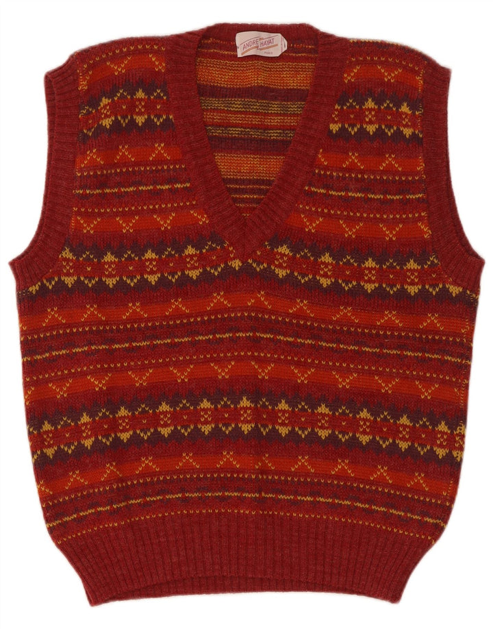 Vintage Dame Vest Tank Top UK 14 Medium Red Fair Isle